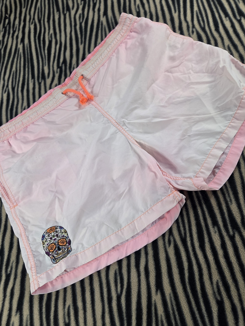 Les Canebiers Men's Swim Light Pink Women's Active Shorts with Embroidered Skull